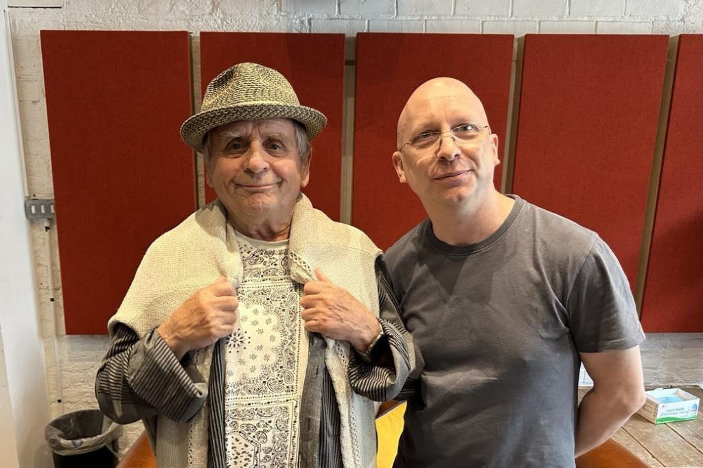 Sylvester McCoy standing next to the CEO of AUK Studios, Paul Andrews for the Audio musical based on 80s Doctor Who story.